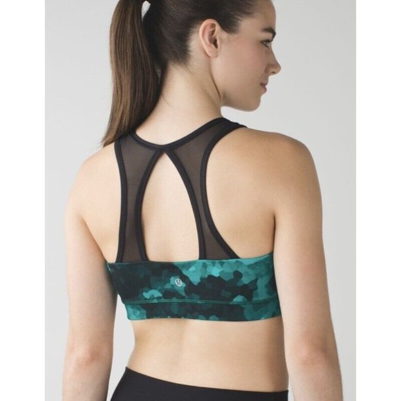 Lululemon Meshed Up Tank 2 IN 1 Top Size 4 Green Black Clouded Dreams Teal RARE! - Picture 7 of 12